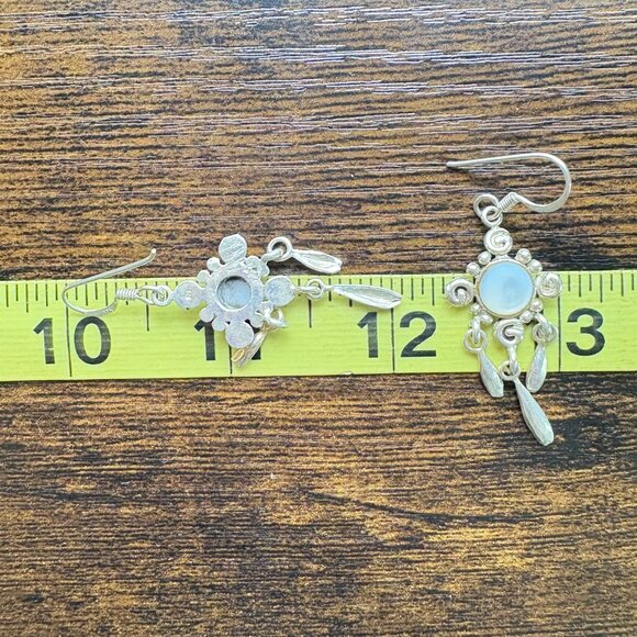 VTG Solid Sterling Silver 925 White Gemstone Dangle Earrings Size 2" Length - Picture 11 of 12